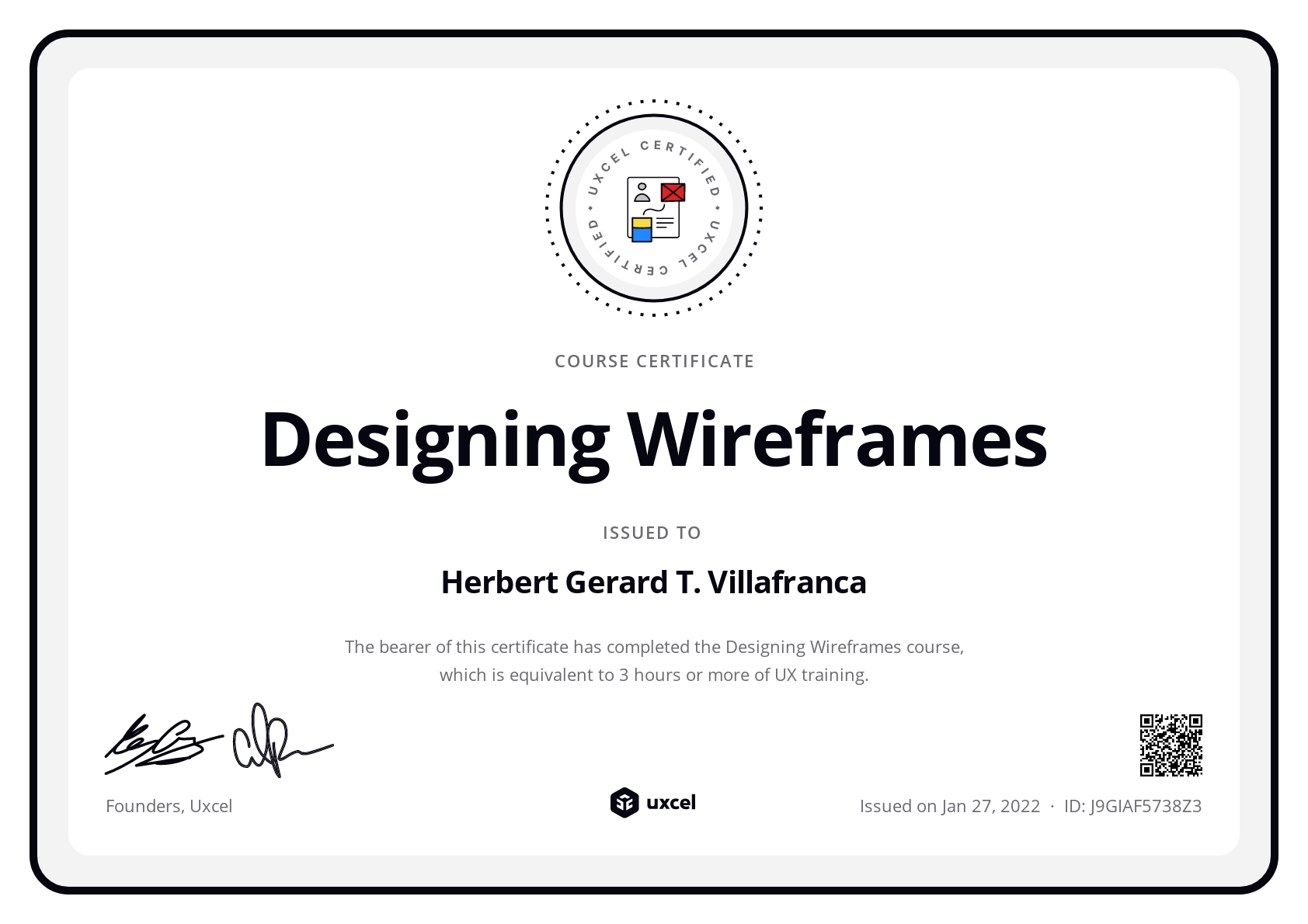 Herbert Gerard T. Villafranca's certificate